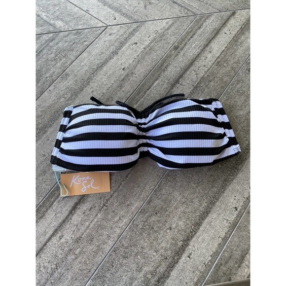 Kona Sol Bra Black White Stripes S (4-6) Swimsuit Swimwear - Picture 3 of 6